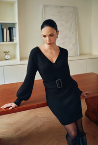 Galvin Petite Wool Knit Sheath Mini Dress - Black