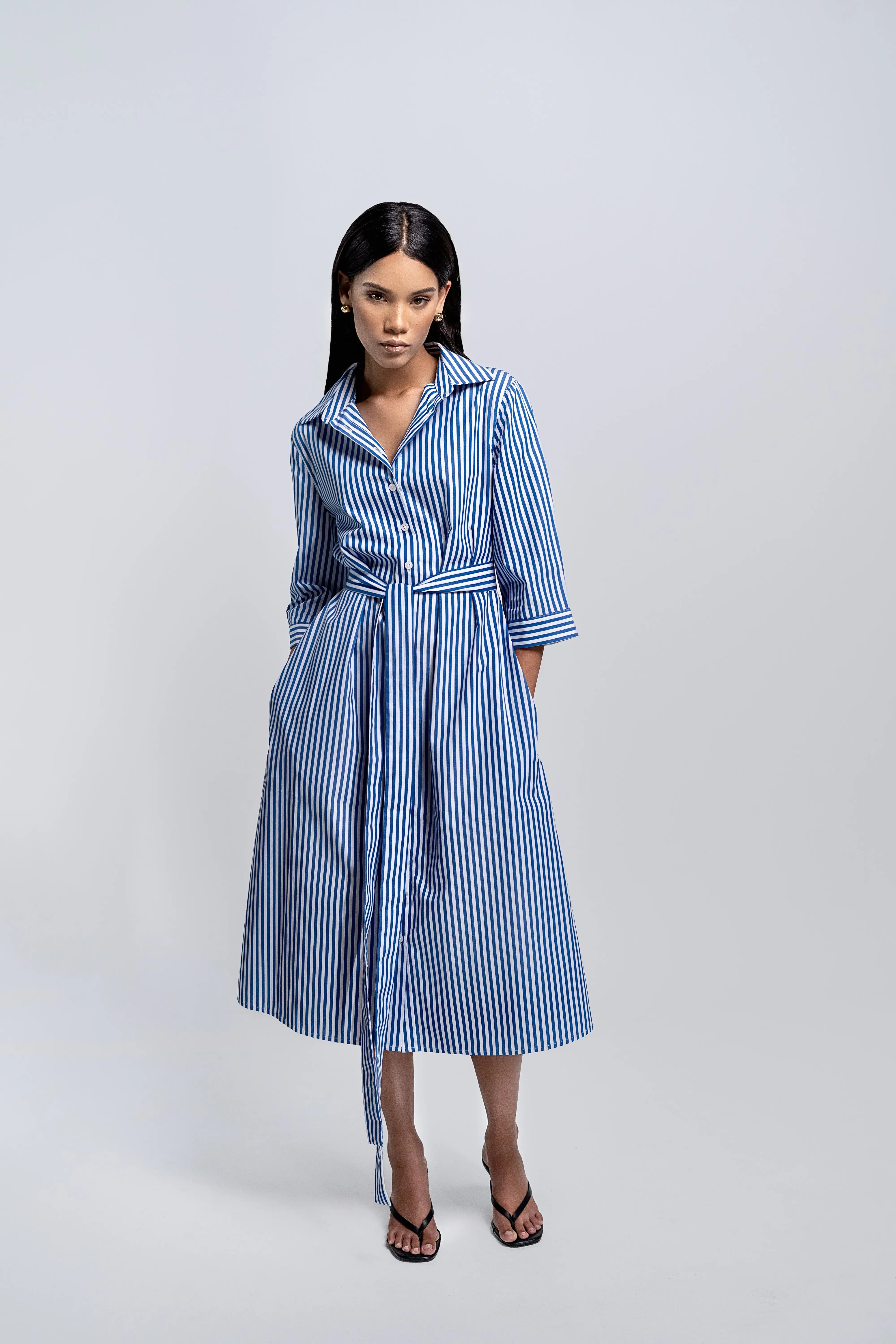 Petite Riviera Stripe Shirt Midi Dress