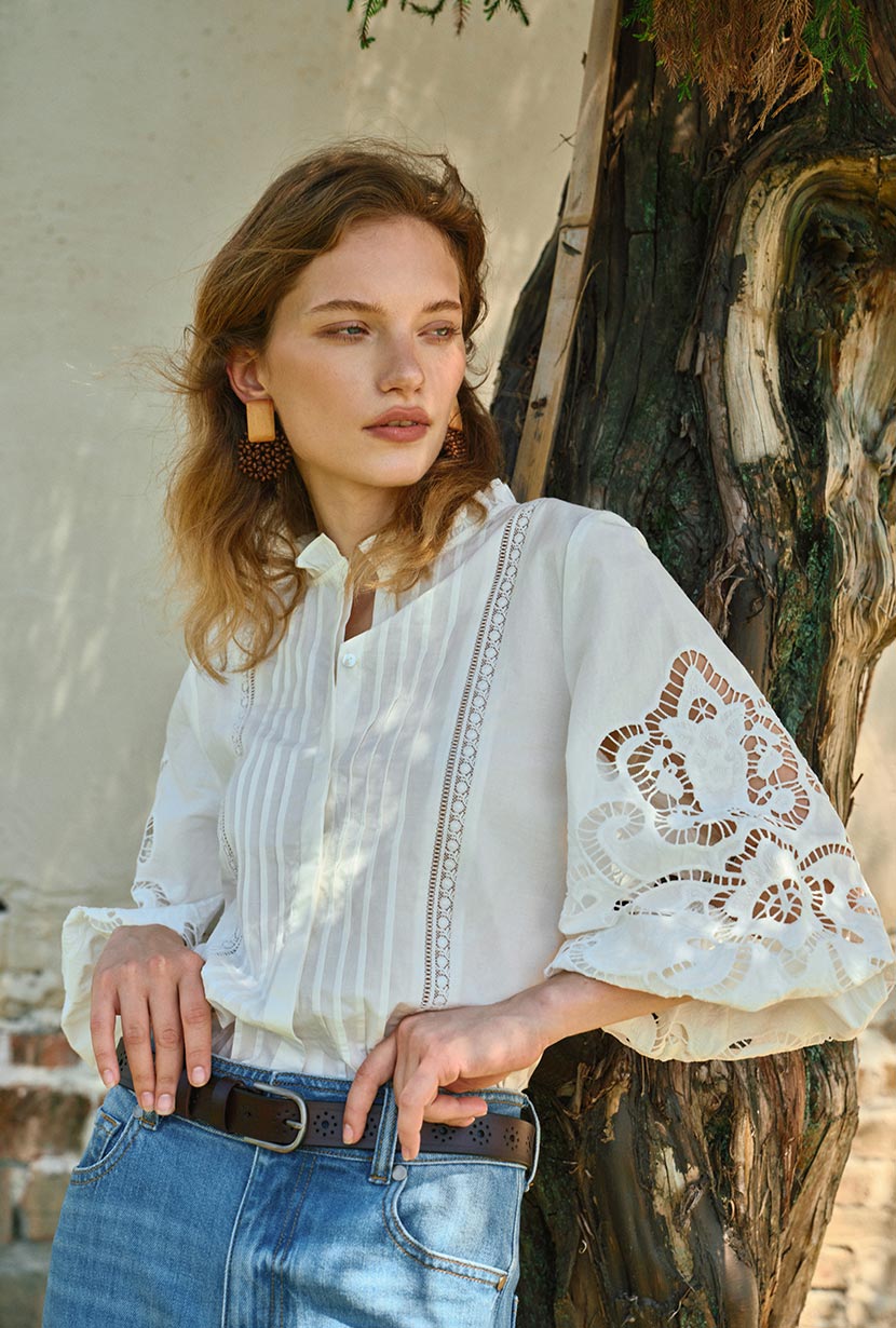 Petite Studio's Chandler Cotton Blouse in Ivory - Petite Clothing