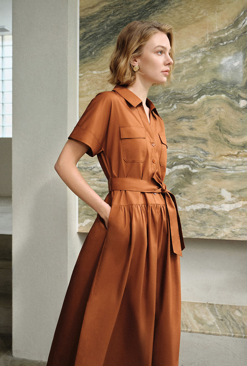 ginger brown dress Petite Studio's Ellory Cotton Shirt Dress in Ginger