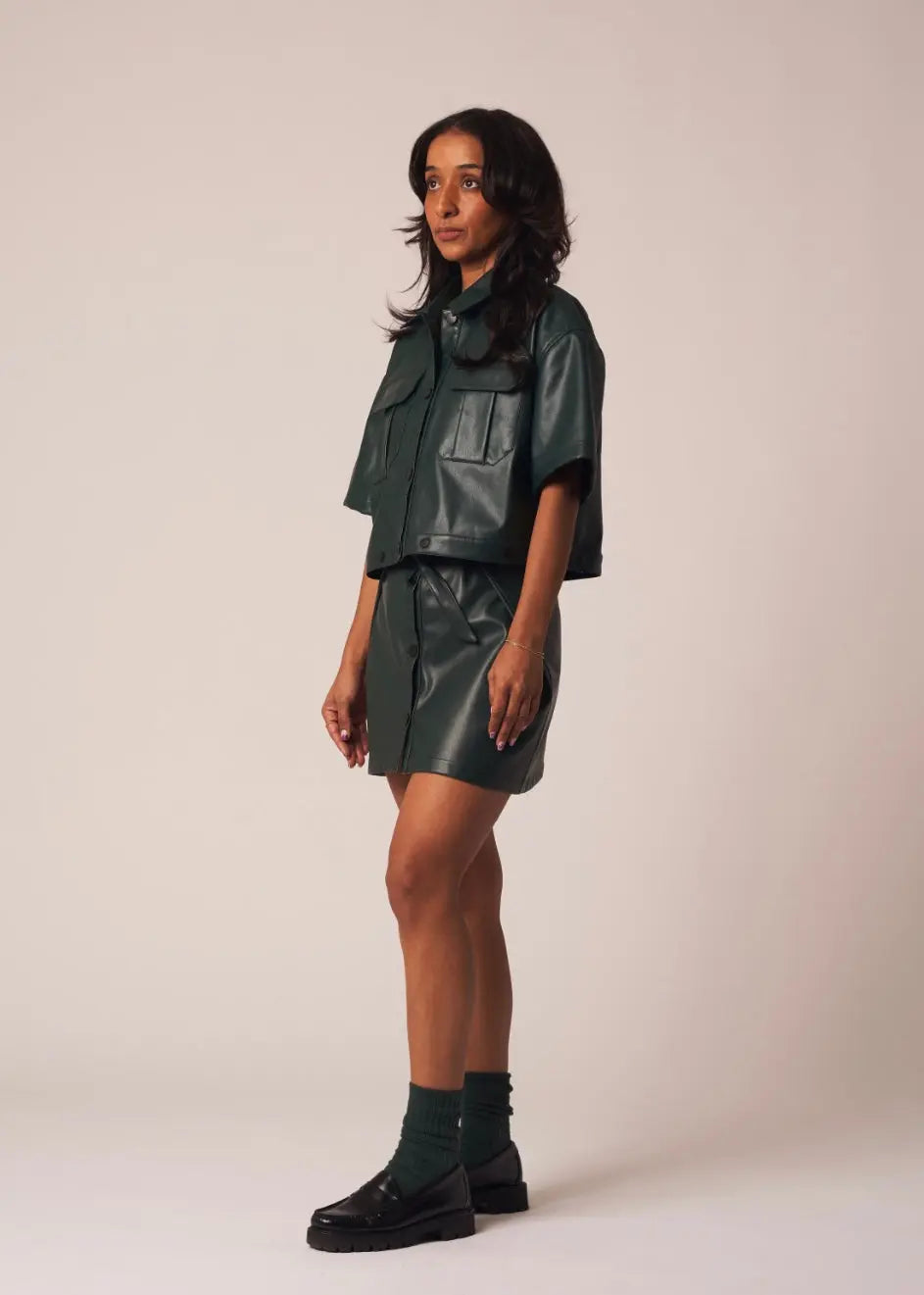 petite leather dress L / Sea Moss Green H/26:November