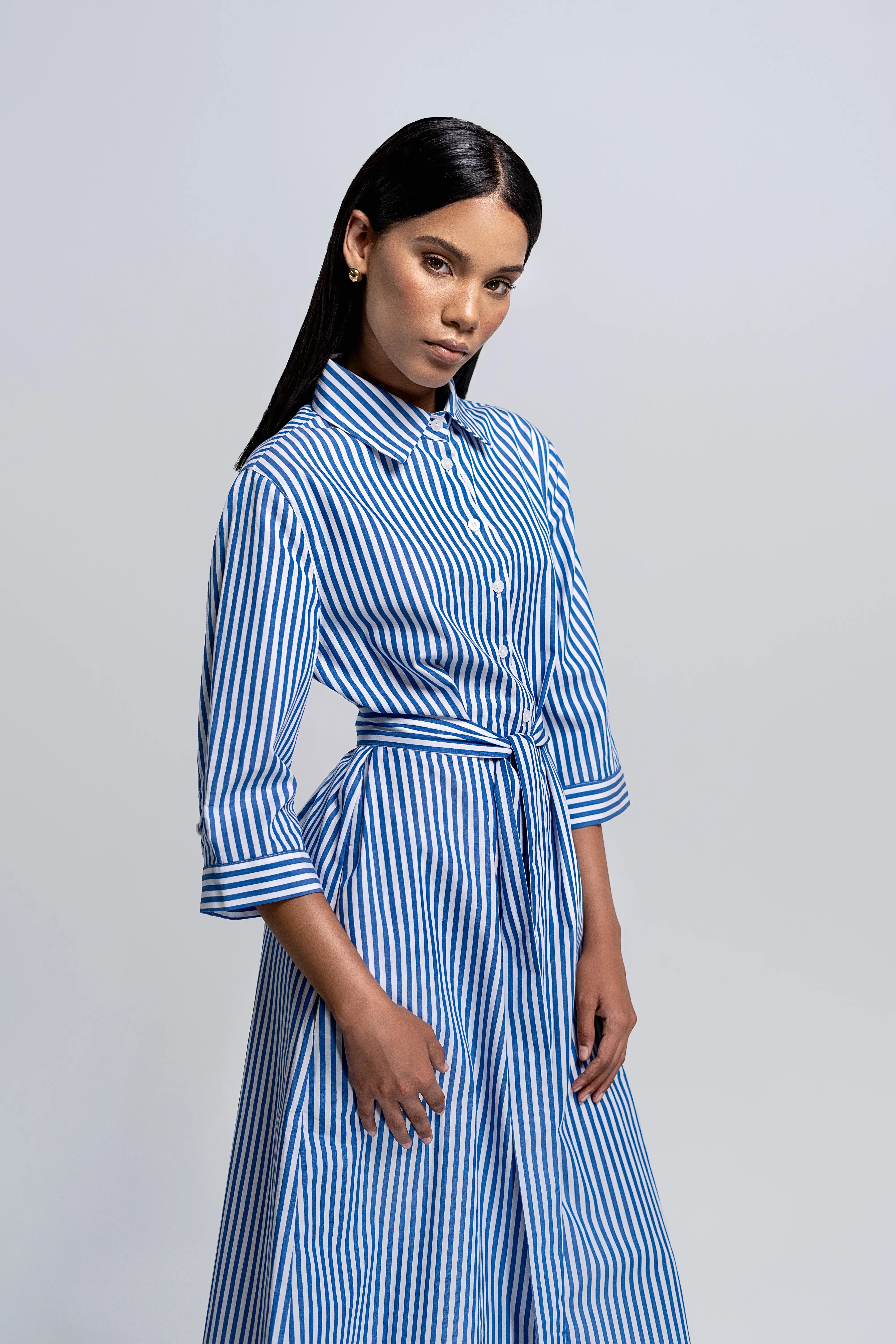 Petite Riviera Stripe Shirt Midi Dress