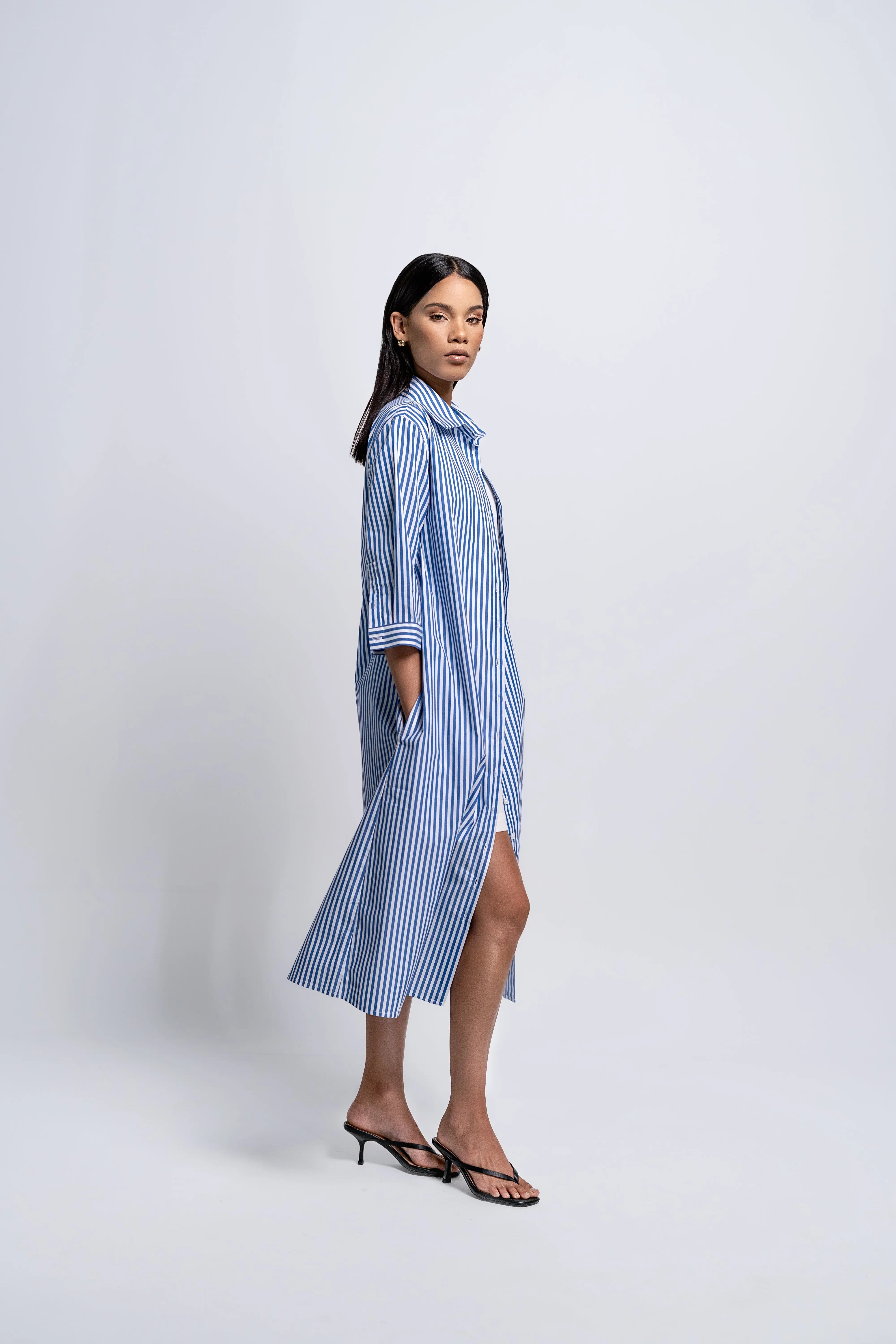 petite striped midi dress Petite Riviera Stripe Shirt Midi Dress | Women's Petite Dresses 4'7.1-4'11