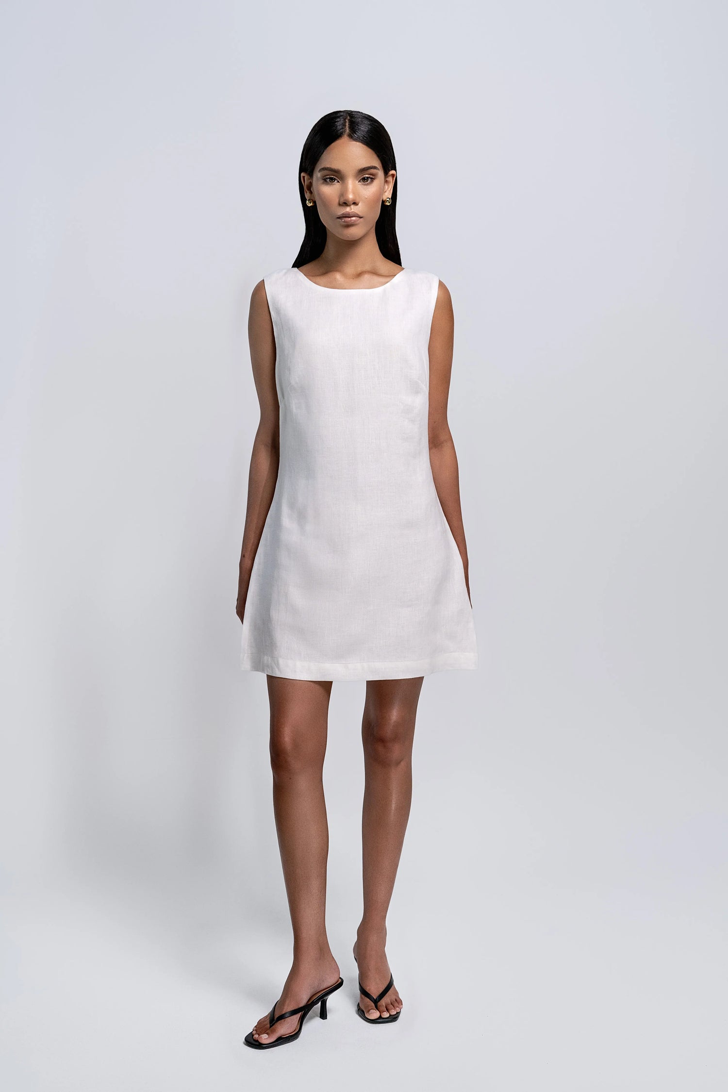 Petite White Linen Mini Dress | Women's Petite Dresses 4'11.1-5'2.6 | 1.5m-1.59m / 4