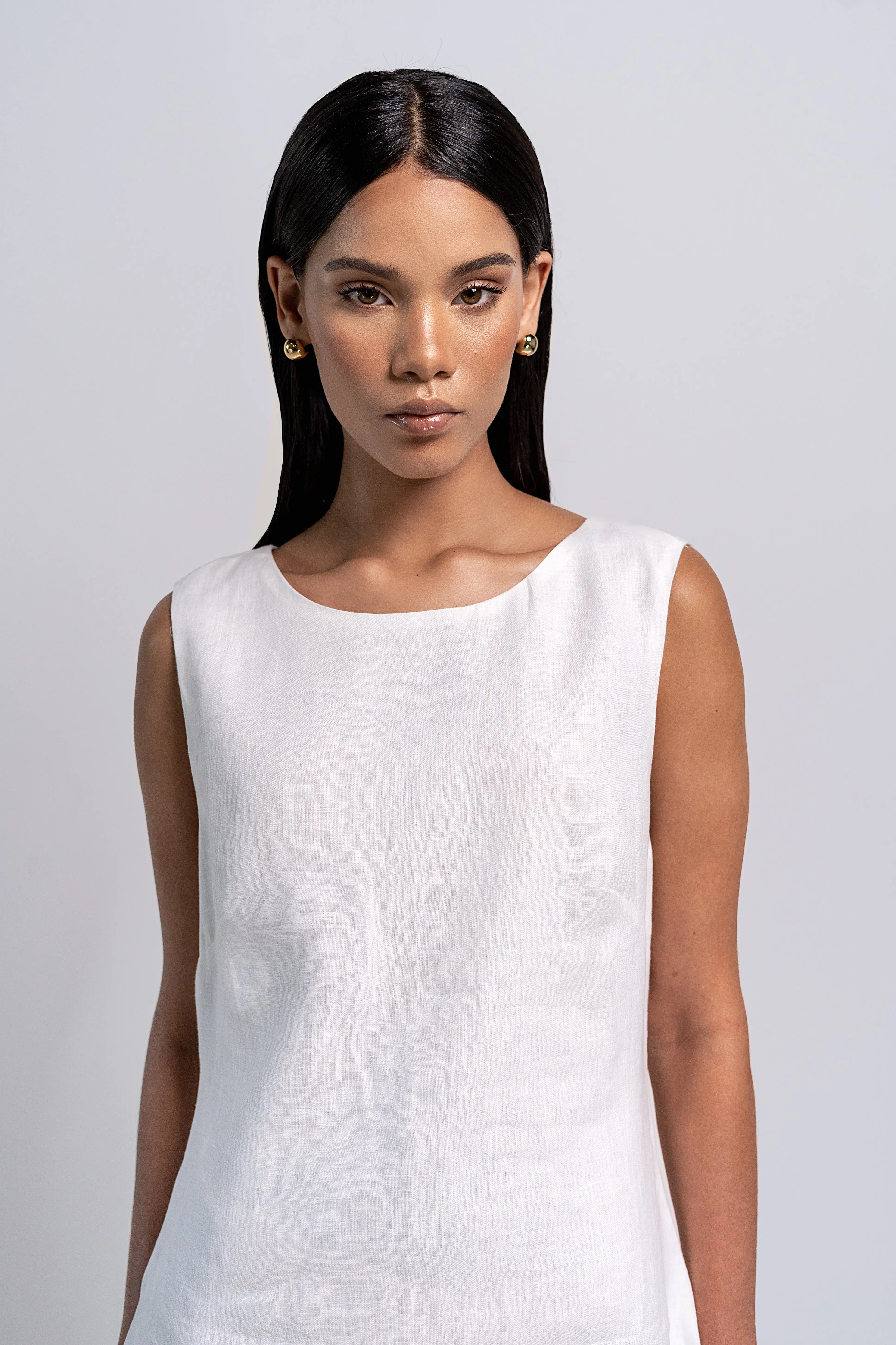 Petite White Linen Mini Dress | Women's Petite Dresses 4'11.1-5'2.6 | 1.5m-1.59m / 4
