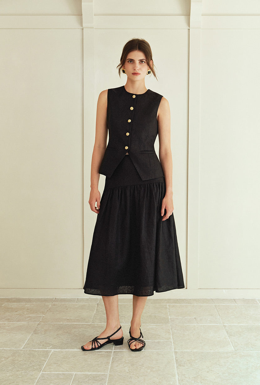 Petite Rozi Linen Vest in Black | Etela Petite