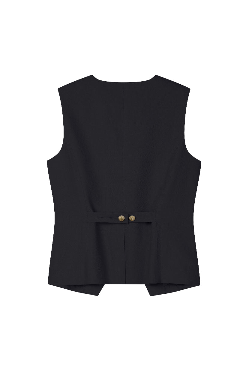 Petite Rozi Linen Vest in Black | Etela Petite