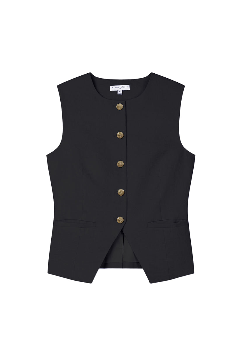 Petite Rozi Linen Vest in Black | Etela Petite